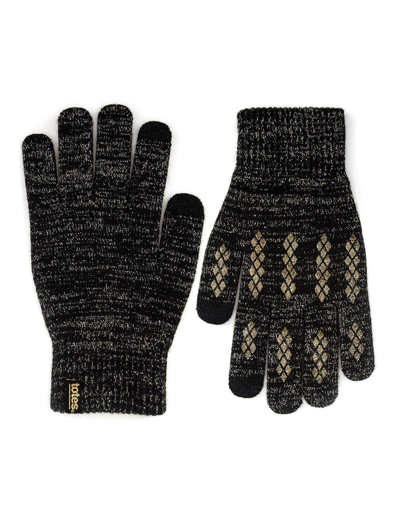 Image 3 of 5 of TOTES Womens Sparkle Knitted Gloves With Palm Grippers And Smartouch - Black Sparkle