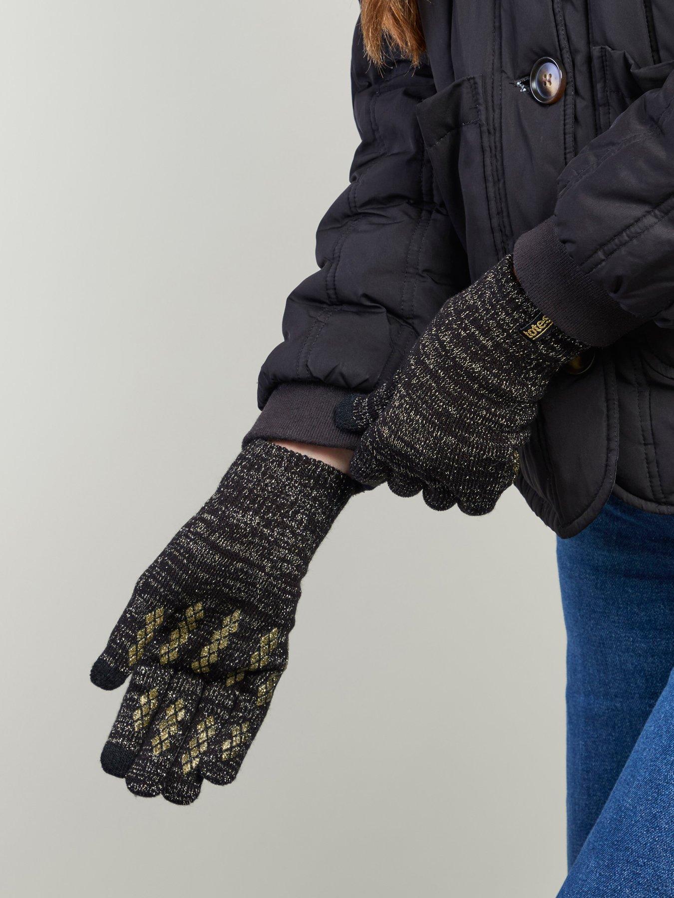 Image 4 of 5 of TOTES Womens Sparkle Knitted Gloves With Palm Grippers And Smartouch - Black Sparkle