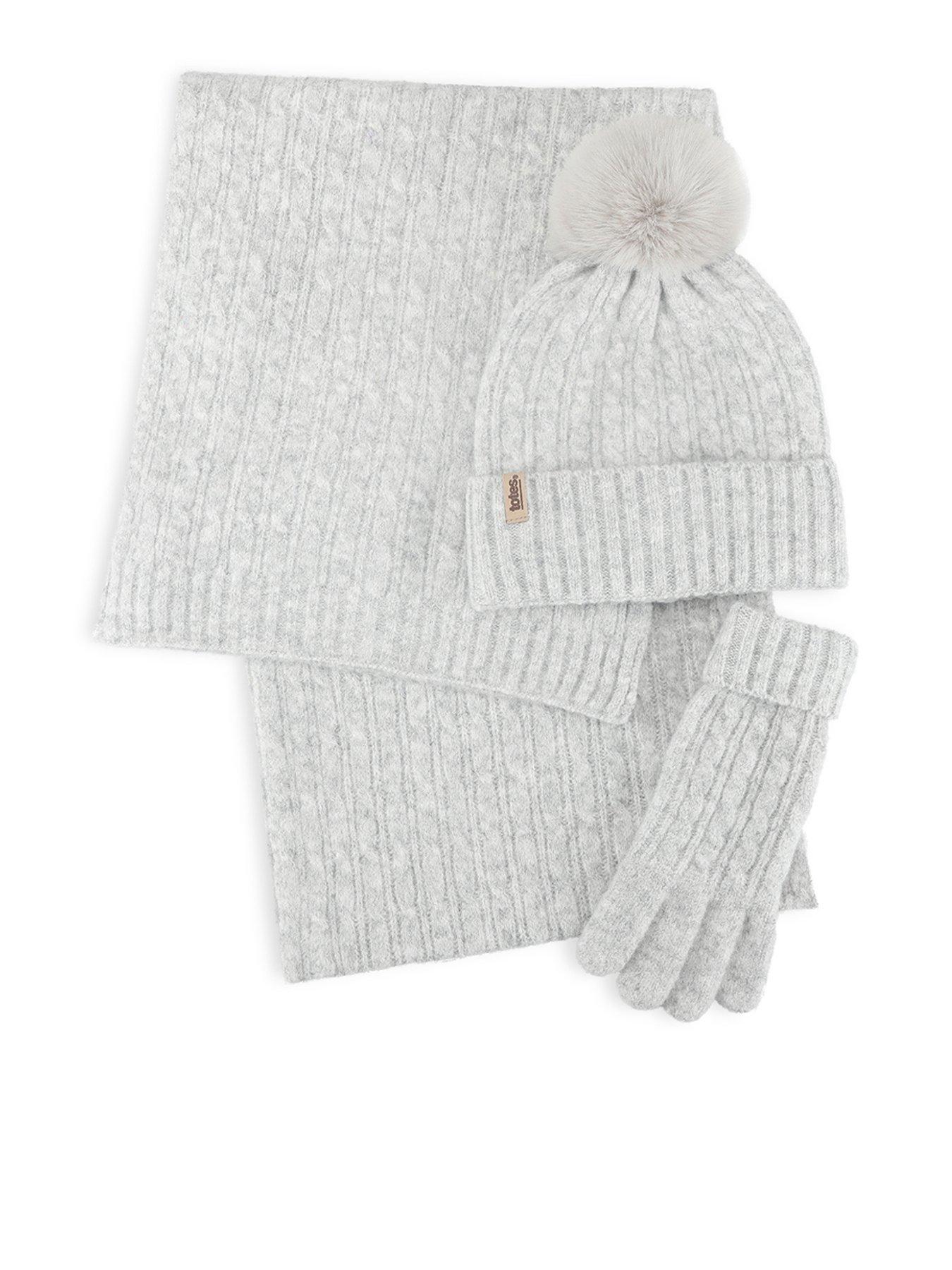 Image 1 of 6 of TOTES Totes Womens Cable Knitted Hat, Scarf &amp; Gloves Set - Grey