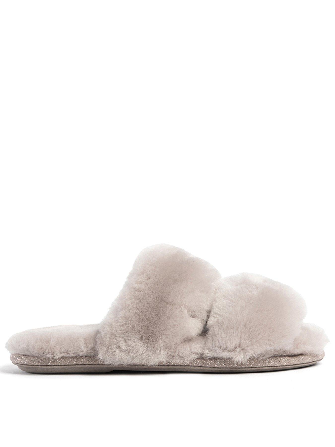 Image 1 of 5 of Just Sheepskin Womens Poppy Sheepskin Lined Open Toe Slider Slippers - Grey