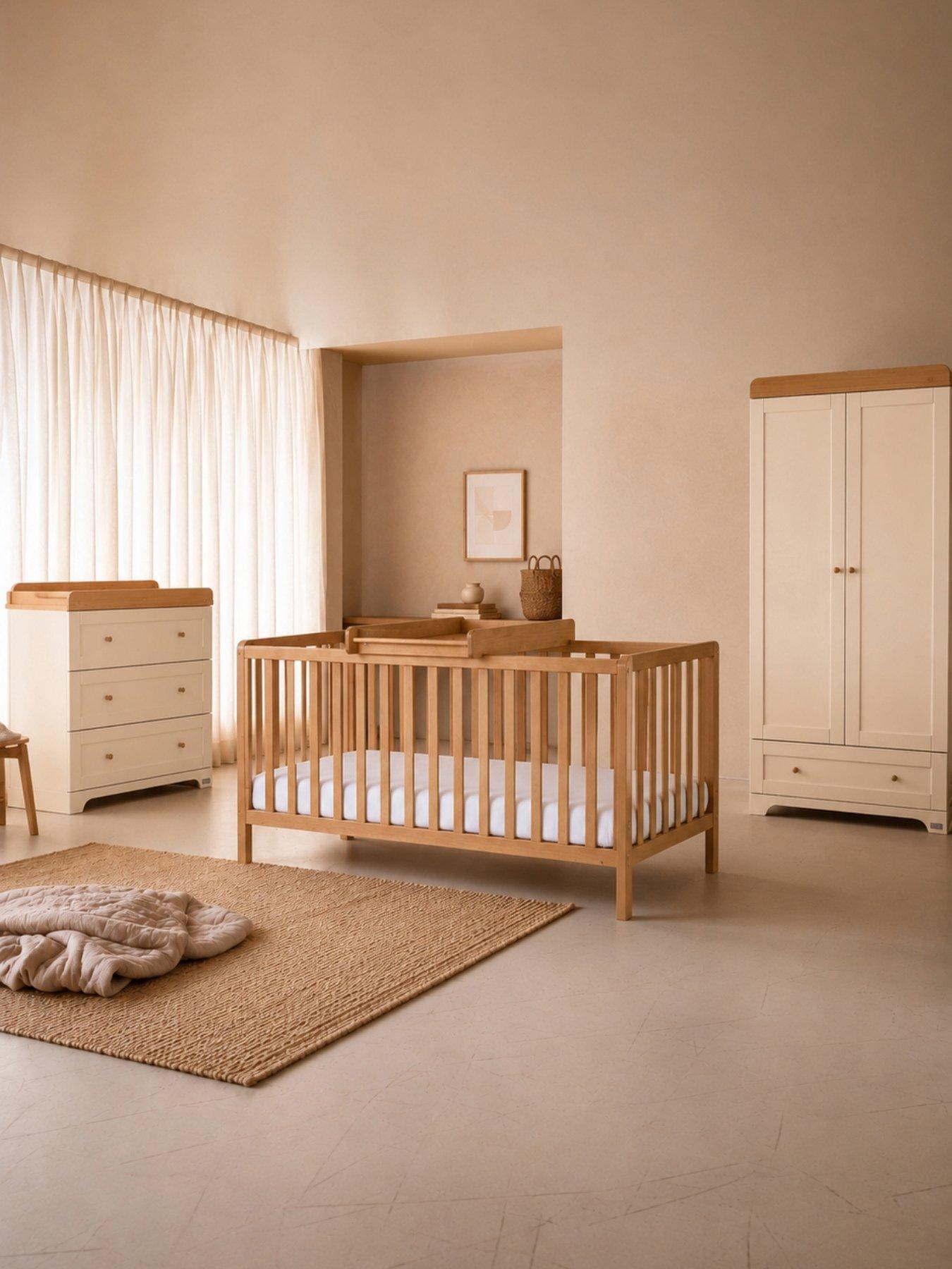 Tutti Bambini Oak Malmo Cot Bed with Rio Furniture 3 piece Set Cashmere/Honey Oak