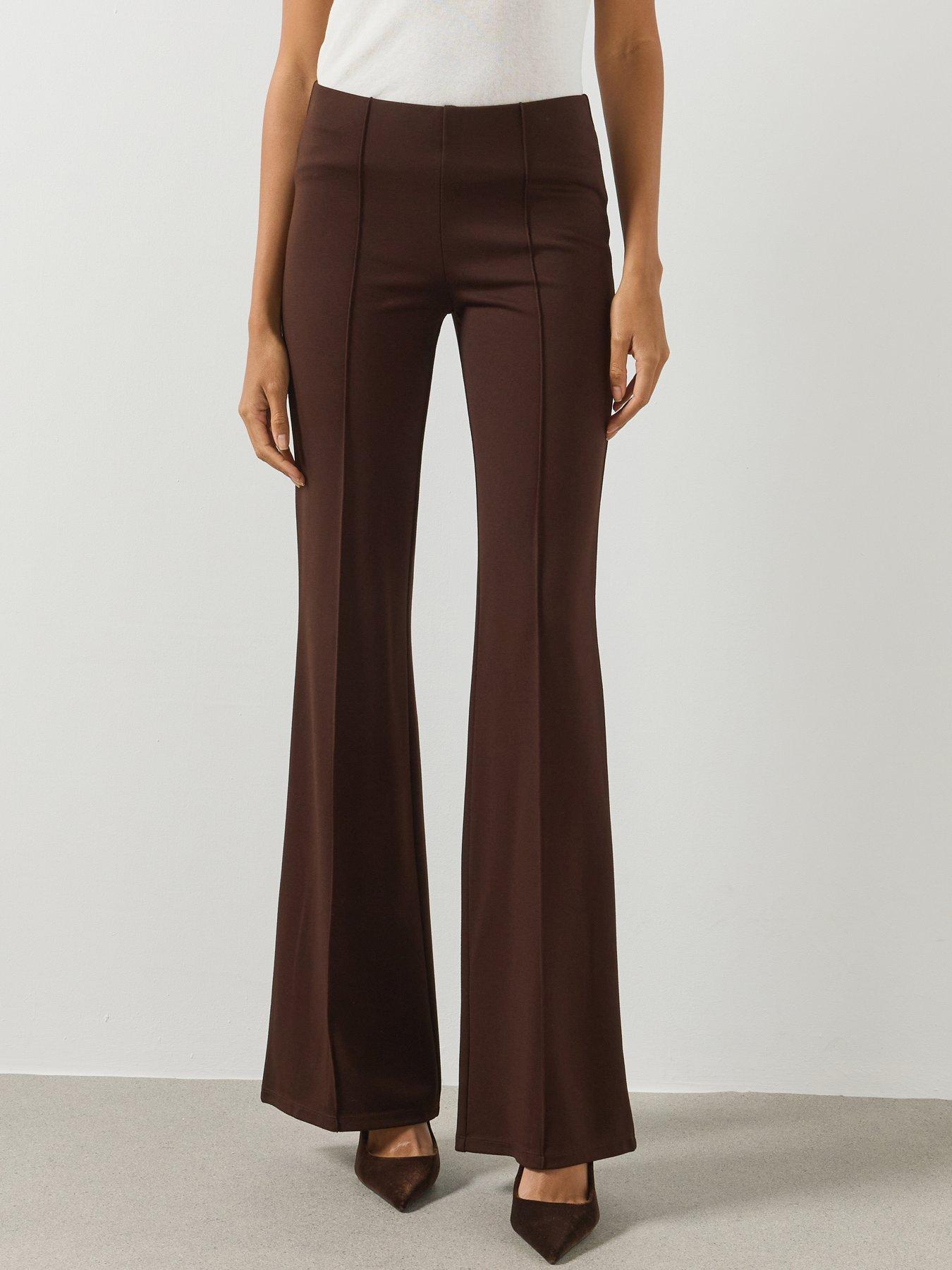 Image 1 of 6 of Mango Straight Seam Flared Leggings - Brown