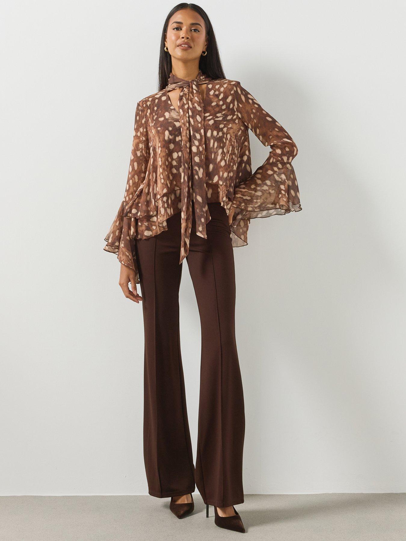 Image 5 of 6 of Mango Straight Seam Flared Leggings - Brown