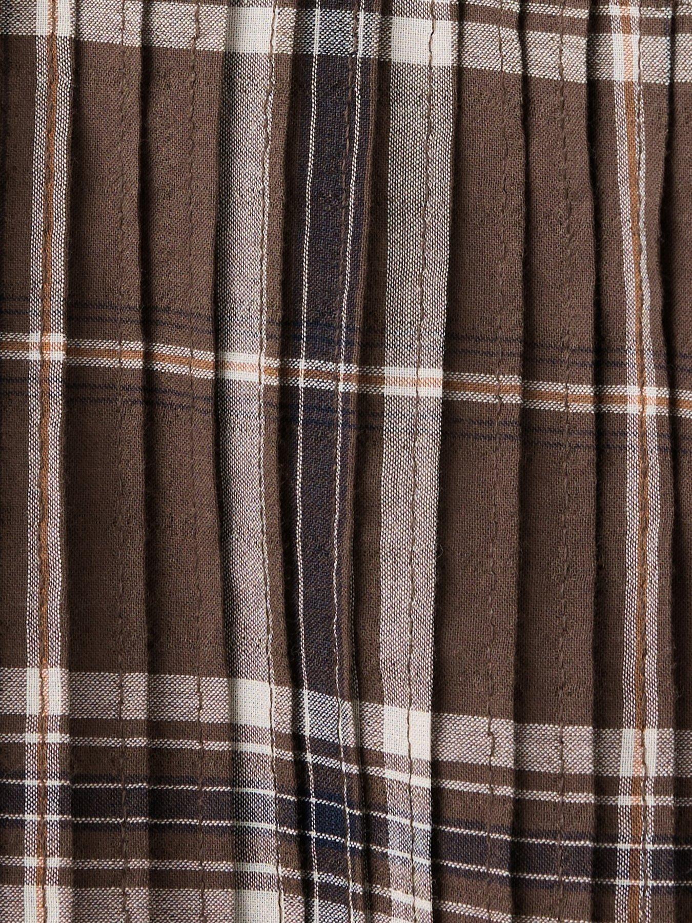 Image 6 of 7 of Mango Womens Checked Side Tie Puffed Sleeve Shirt - Brown