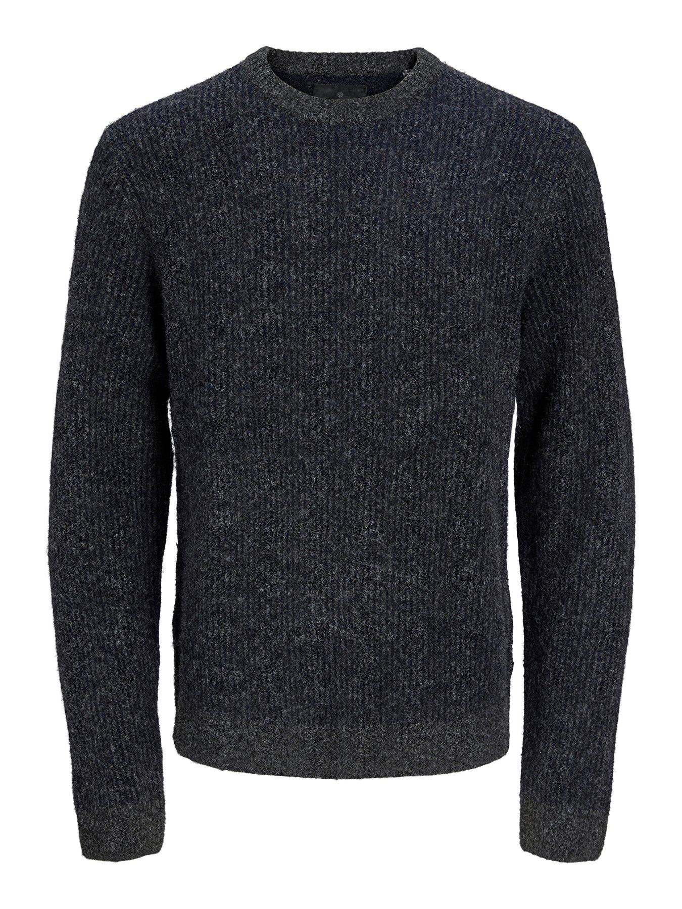 Image 1 of 3 of Jack & Jones Mens Premium Simon Souffle Textured Wool-Blend Jumper - Black