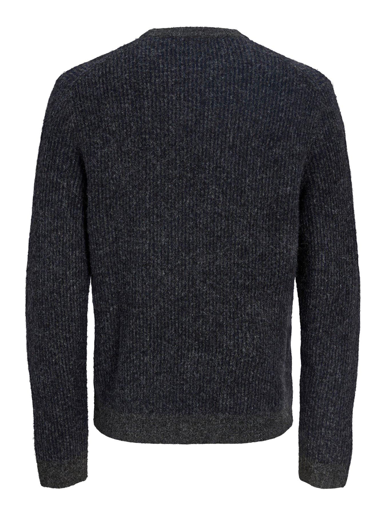 Image 2 of 3 of Jack & Jones Mens Premium Simon Souffle Textured Wool-Blend Jumper - Black