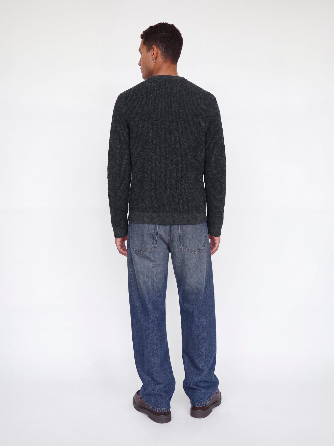 Image 3 of 3 of Jack & Jones Mens Premium Simon Souffle Textured Wool-Blend Jumper - Black