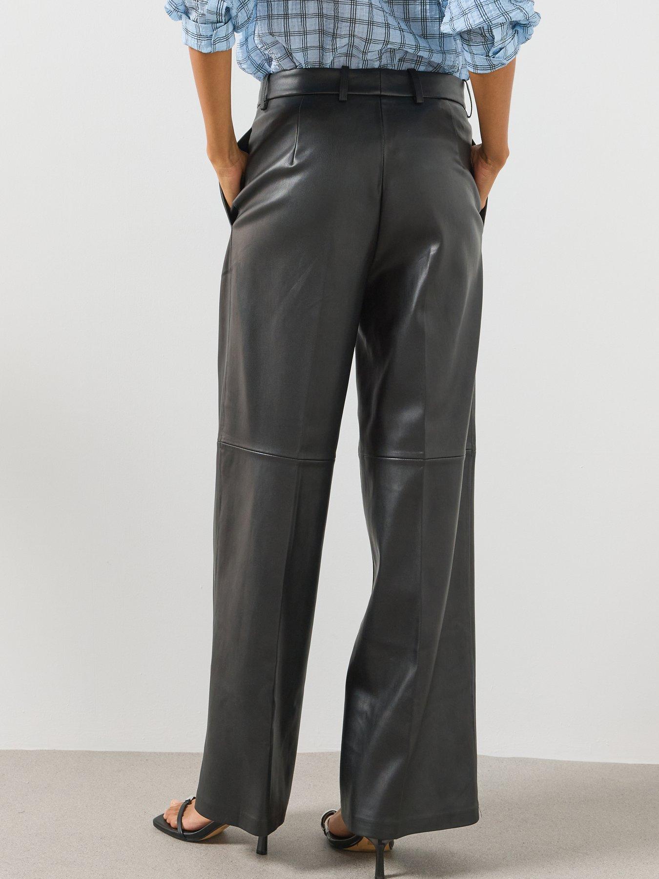 Image 4 of 6 of Mango Wide Leg Faux Leather Trousers - Black