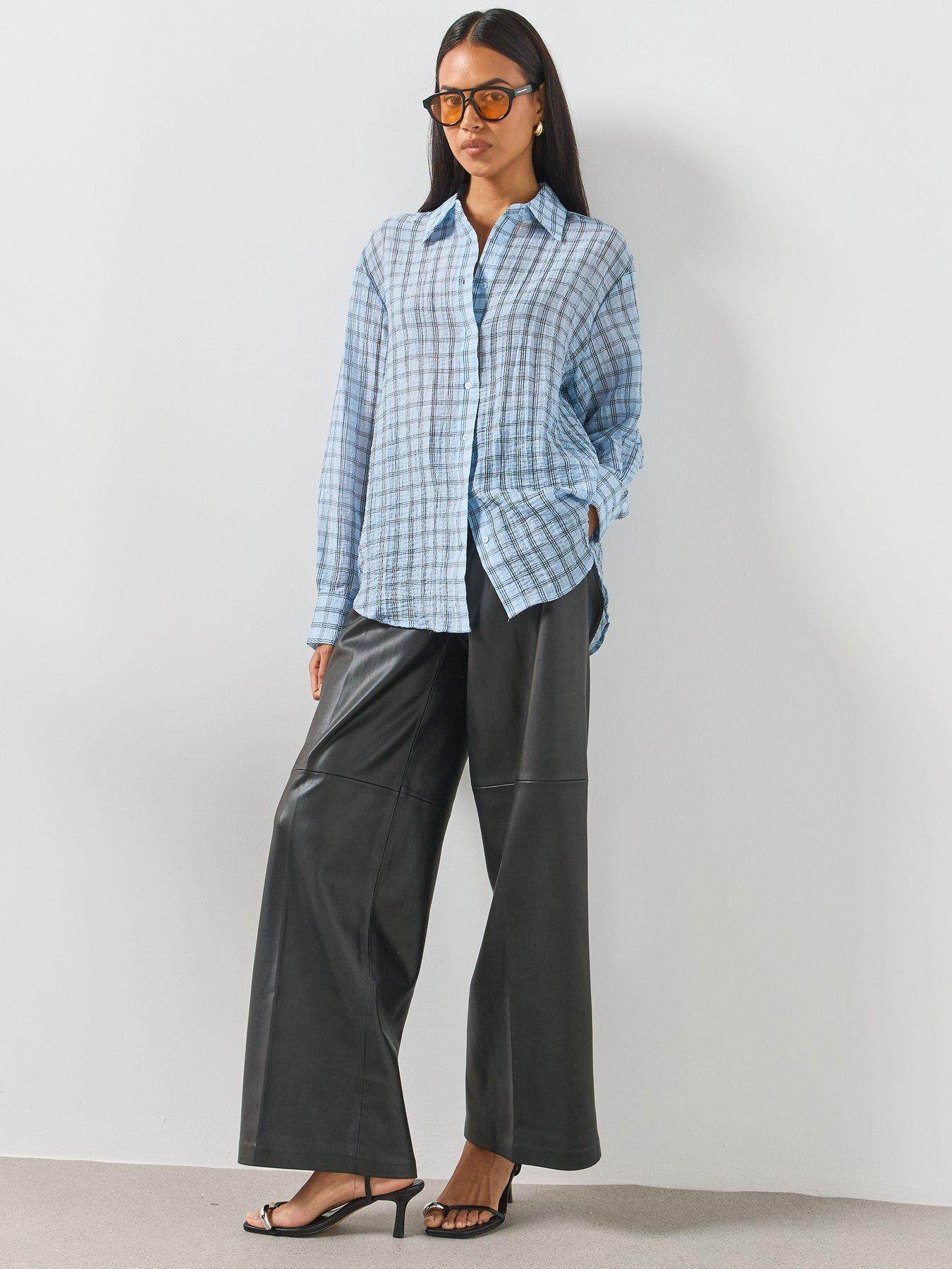 Image 5 of 6 of Mango Wide Leg Faux Leather Trousers - Black