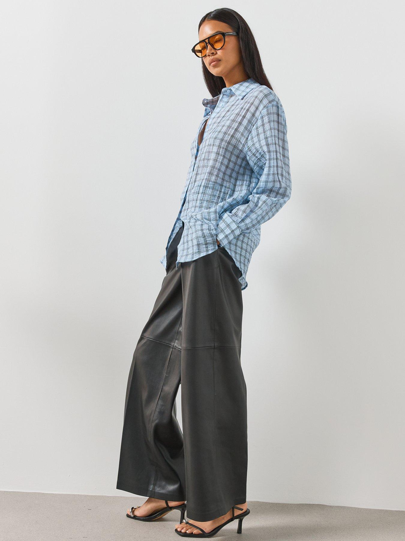 Image 6 of 6 of Mango Wide Leg Faux Leather Trousers - Black