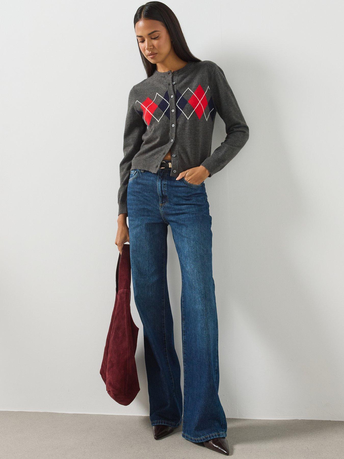 Image 3 of 6 of Mango Argyle Pattern Button-Front Cardigan - Grey