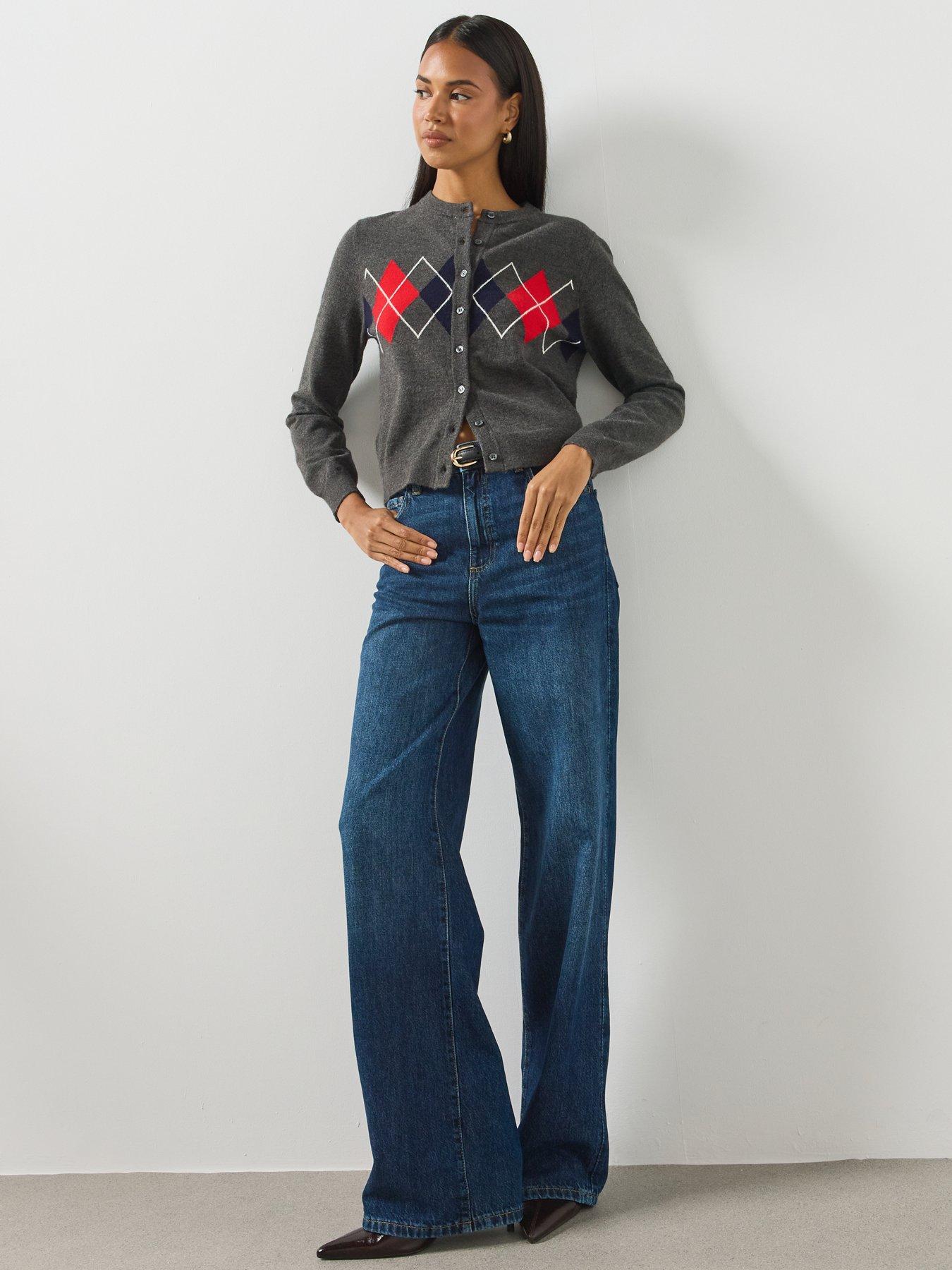 Image 6 of 6 of Mango Argyle Pattern Button-Front Cardigan - Grey