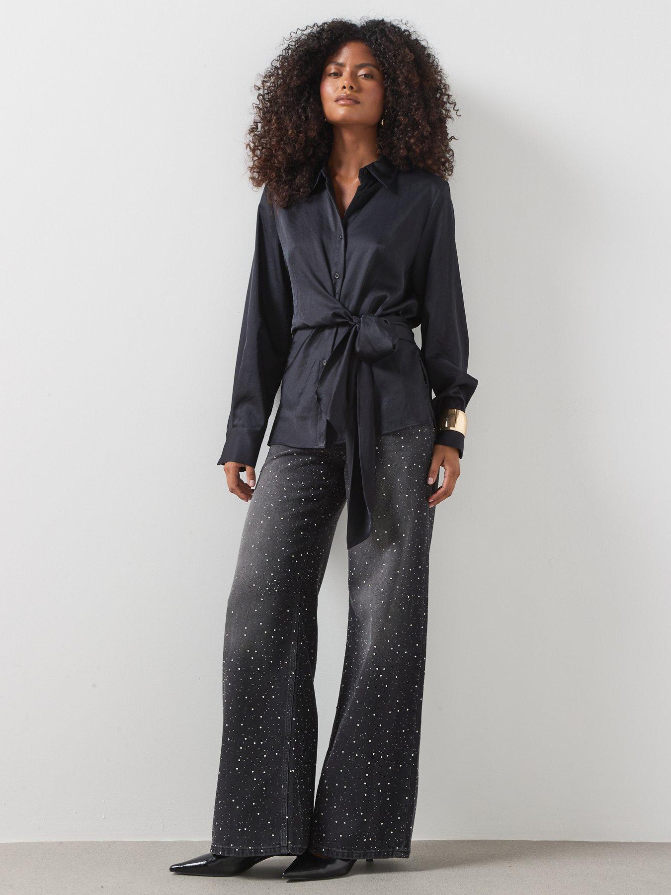 Image 3 of 5 of Mango Straight-fit Shirt With Bow Detail-black