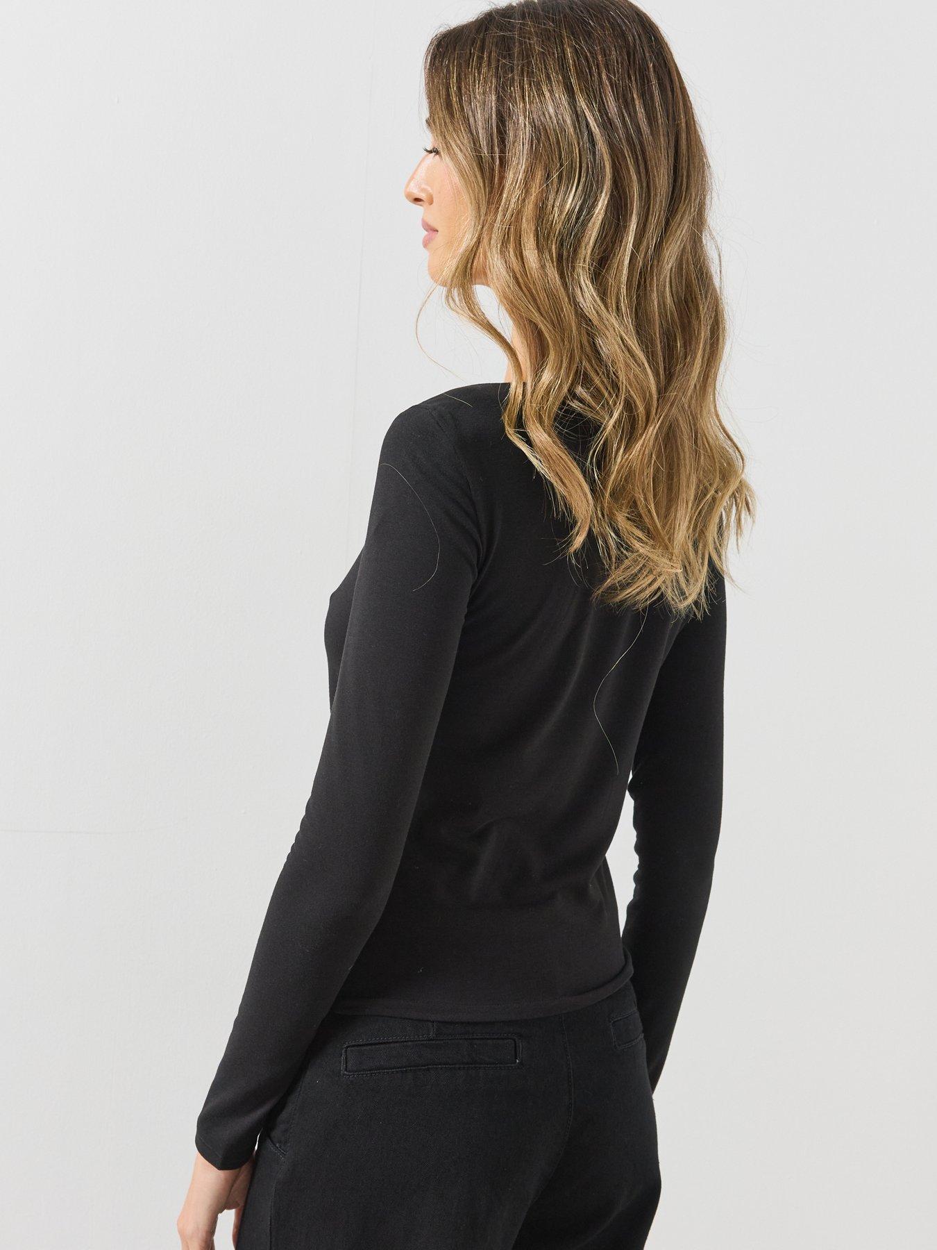 Image 2 of 5 of Mango Womens Bardot Long Sleeve Fitted Top - Black