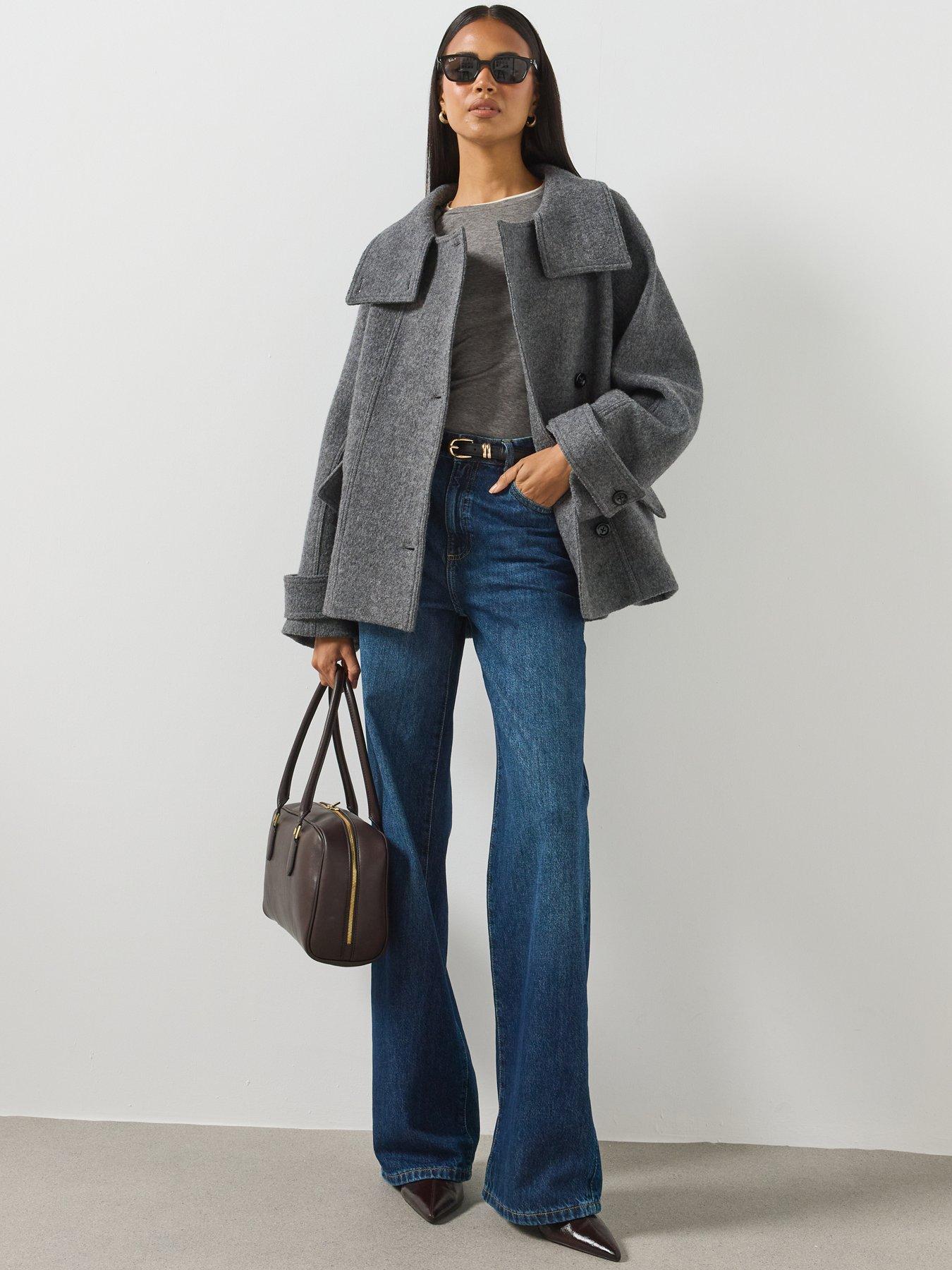Image 3 of 6 of Mango Womens Funnel Neck Wool Jacket - Grey