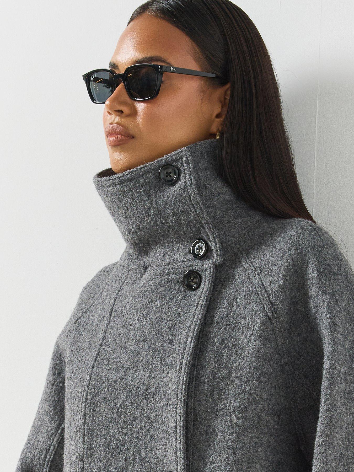 Image 4 of 6 of Mango Womens Funnel Neck Wool Jacket - Grey