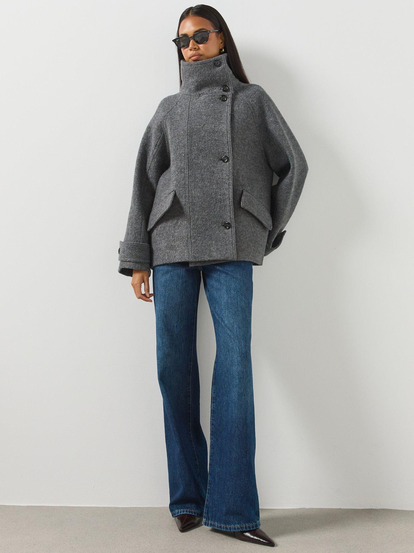 Image 6 of 6 of Mango Womens Funnel Neck Wool Jacket - Grey