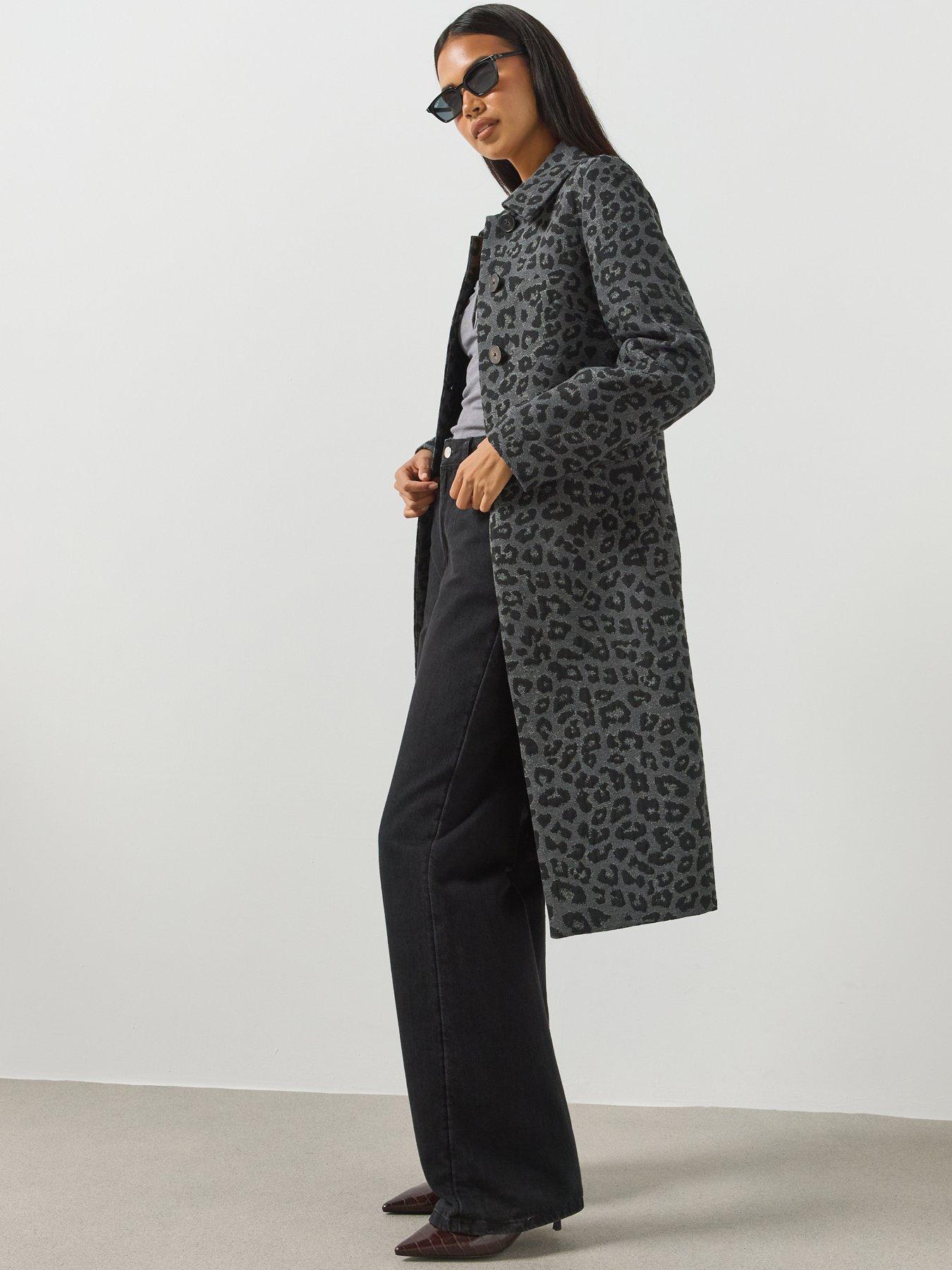 Image 5 of 6 of Mango Womens Leopard Print Long Coat - Grey