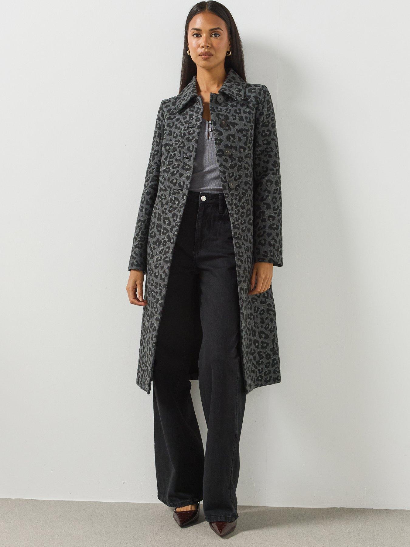 Image 6 of 6 of Mango Womens Leopard Print Long Coat - Grey