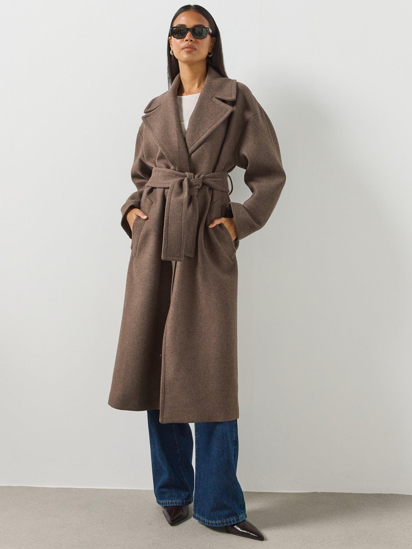 Image 1 of 6 of Mango Women's Belted Longline Coat - Brown