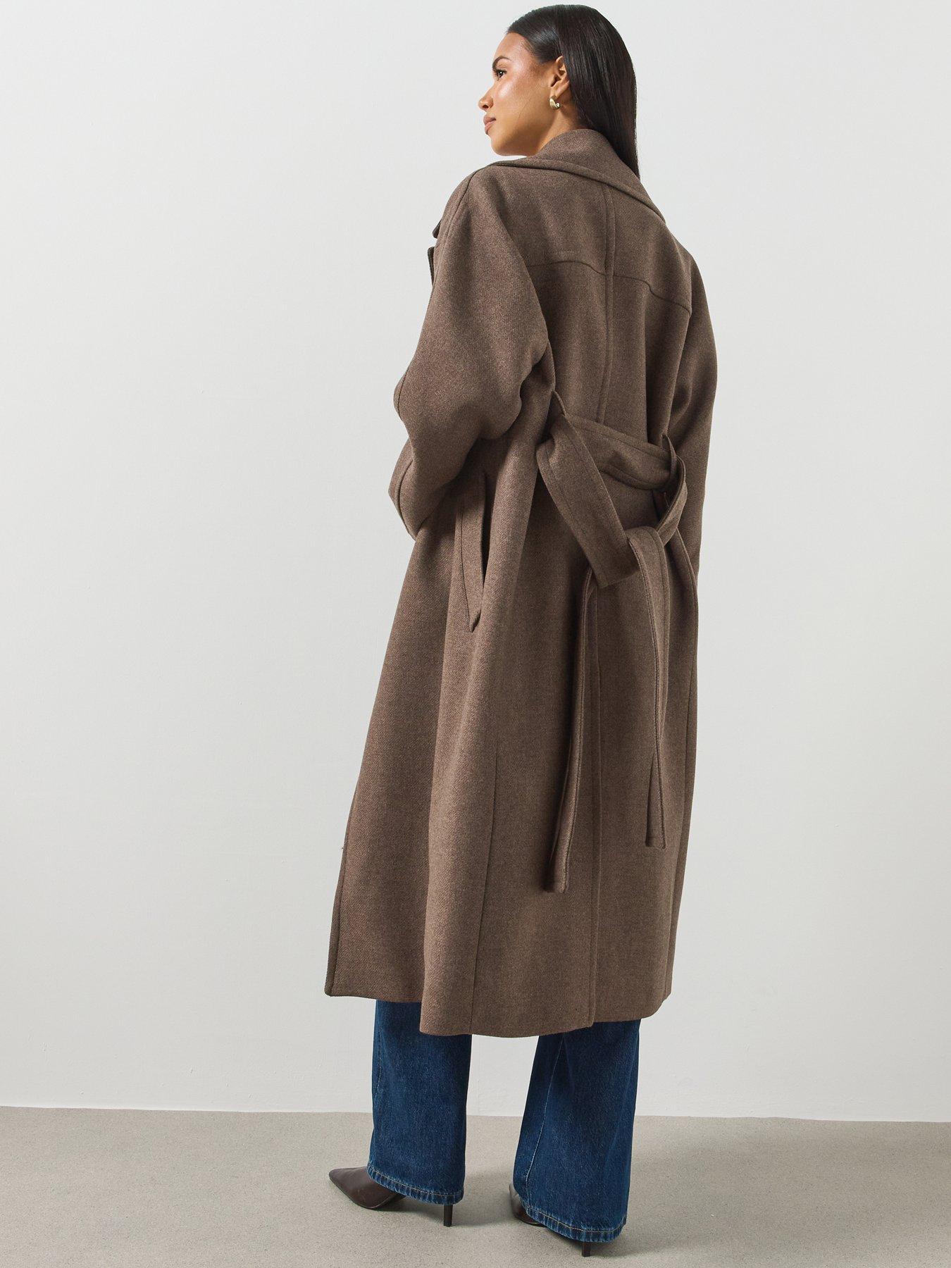 Image 2 of 6 of Mango Women's Belted Longline Coat - Brown