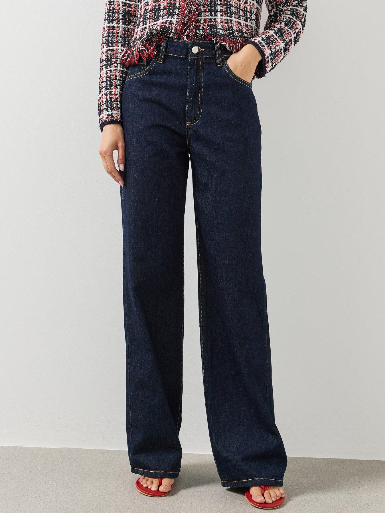 Image 1 of 5 of Mango Womens High Waist Straight Leg Jeans - Blue