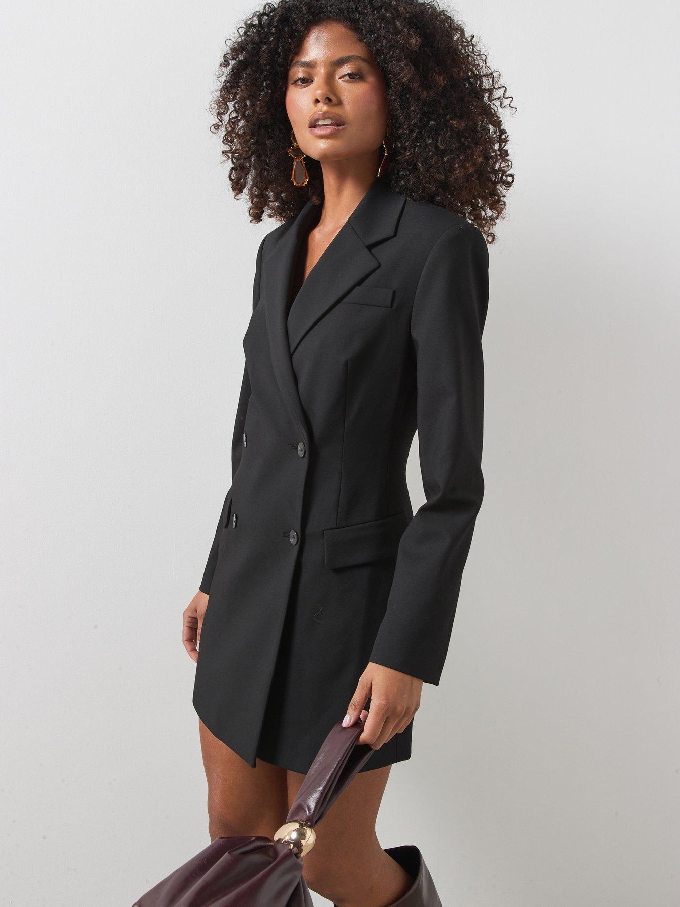 Image 1 of 5 of Mango Double-breasted Blazer-style Dress-black