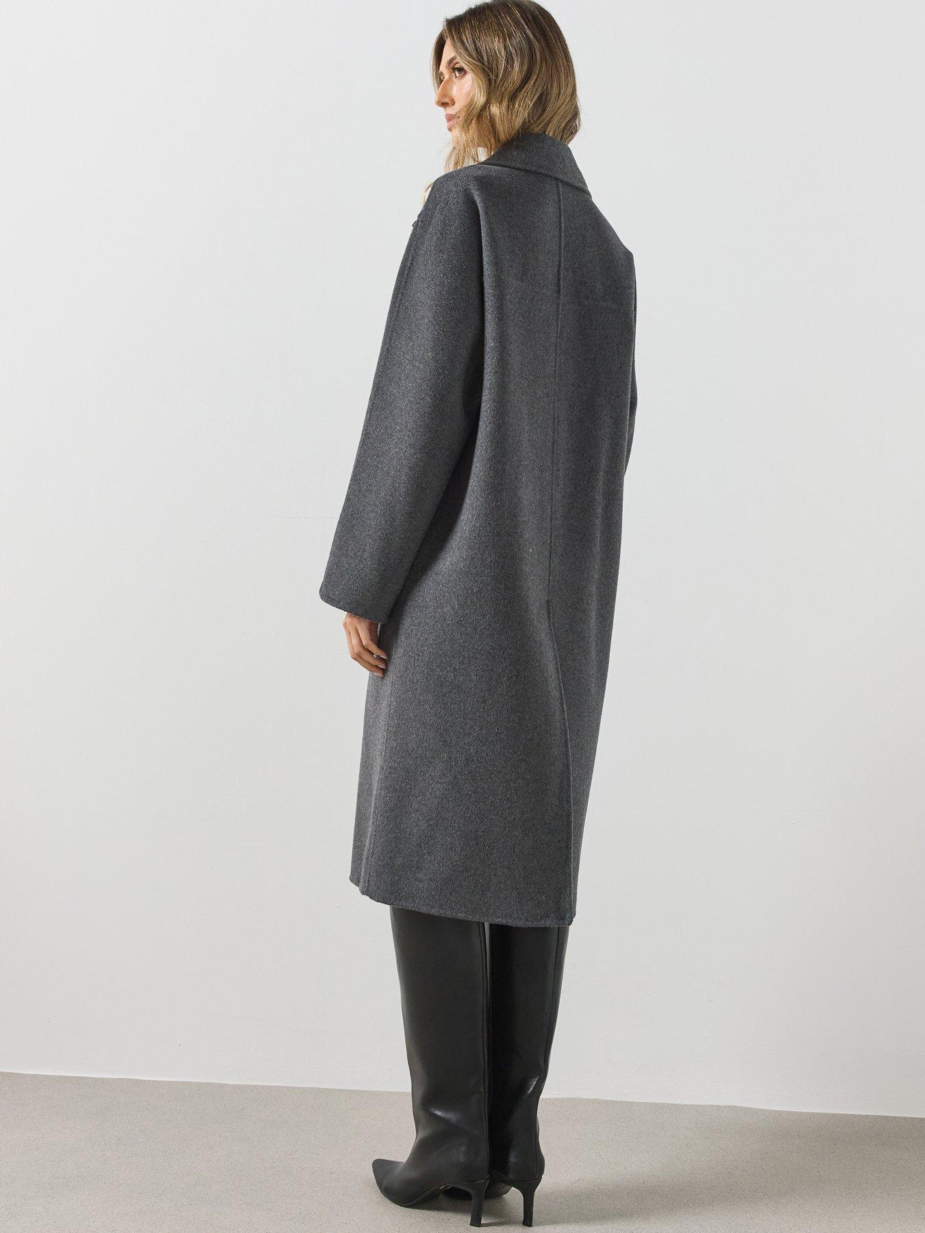 Image 2 of 5 of Mango Womens Handmade Longline Wide Lapel Coat - Grey