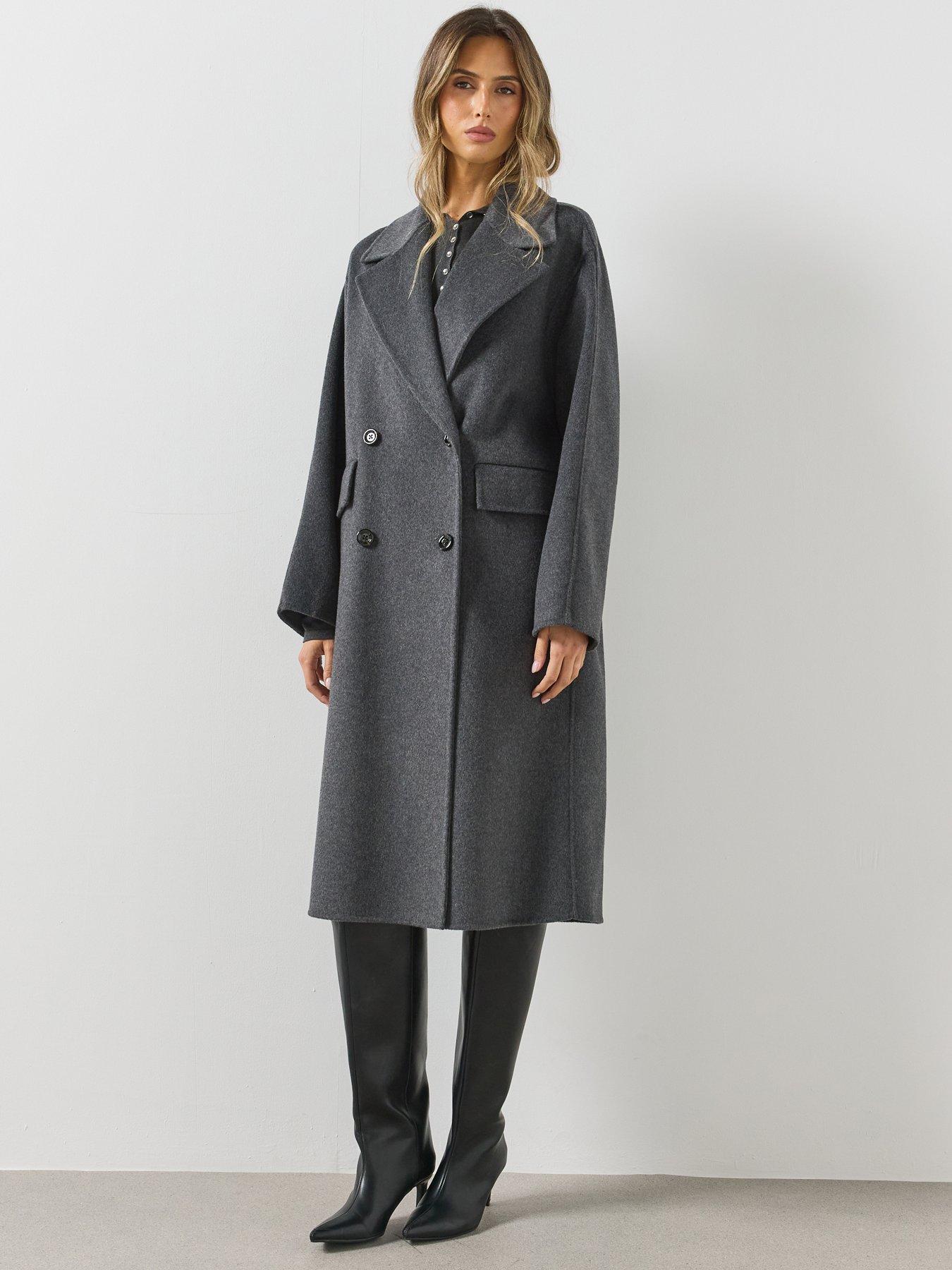Image 3 of 5 of Mango Womens Handmade Longline Wide Lapel Coat - Grey