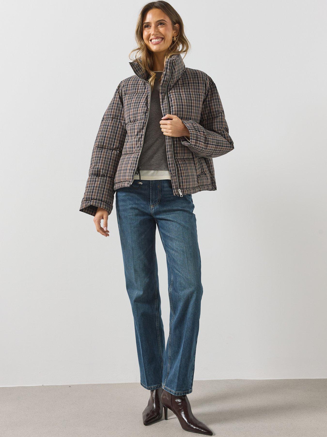 Image 3 of 6 of Mango Womens Checked Quilted Anorak Jacket - Navy
