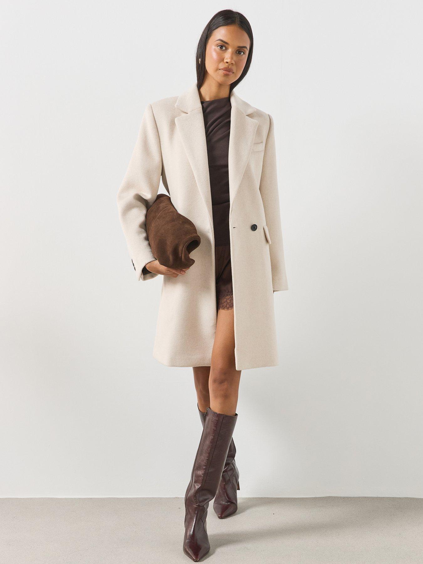 Image 1 of 6 of Mango Tailored Single-Breasted Longline Coat - Cream