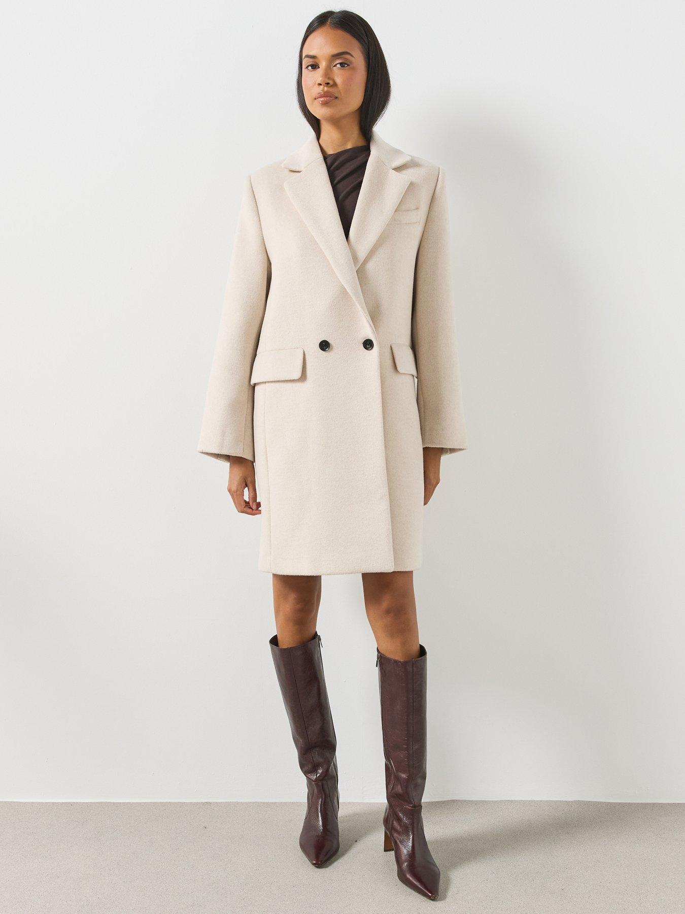 Image 3 of 6 of Mango Tailored Single-Breasted Longline Coat - Cream