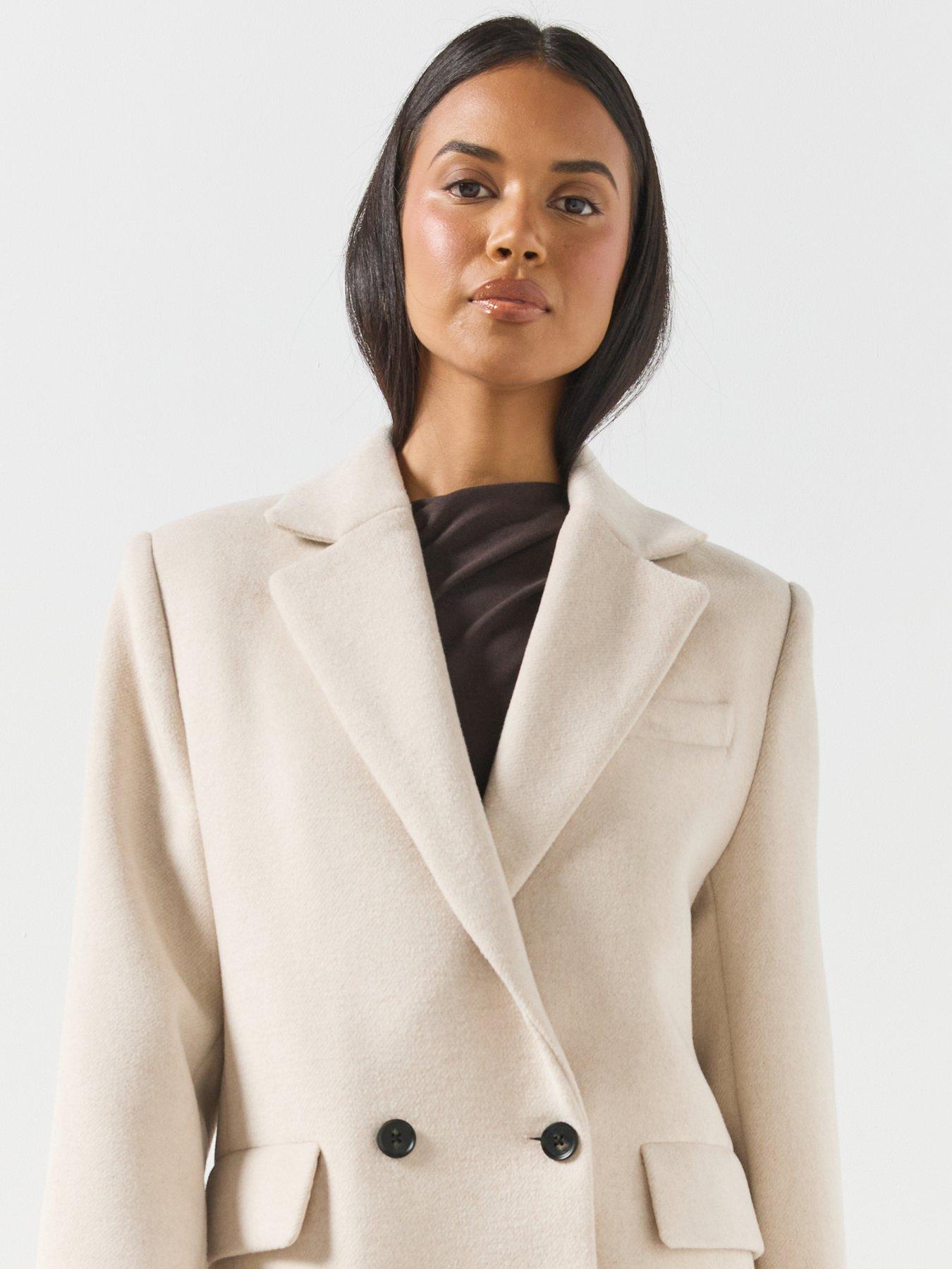 Image 4 of 6 of Mango Tailored Single-Breasted Longline Coat - Cream