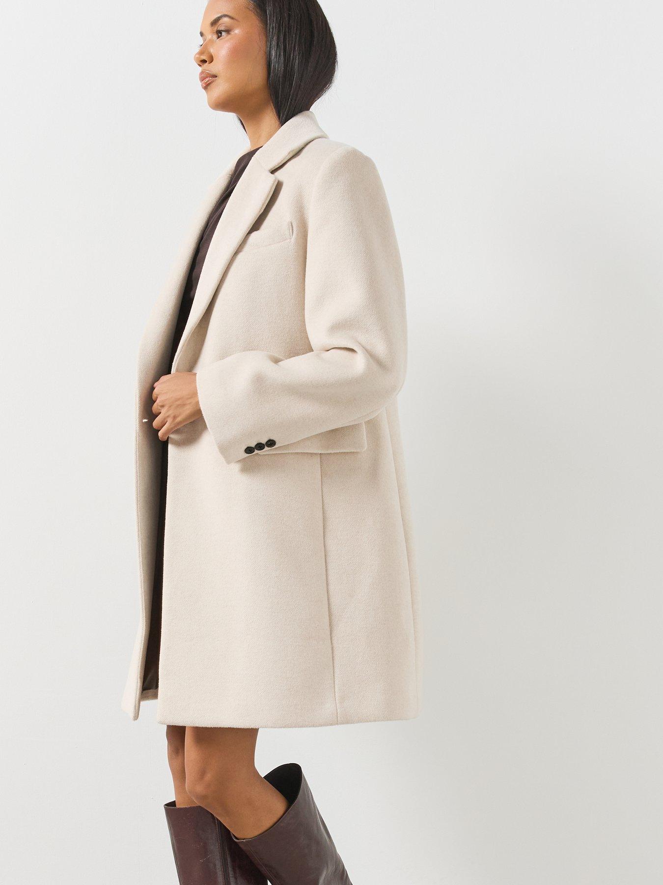 Image 5 of 6 of Mango Tailored Single-Breasted Longline Coat - Cream