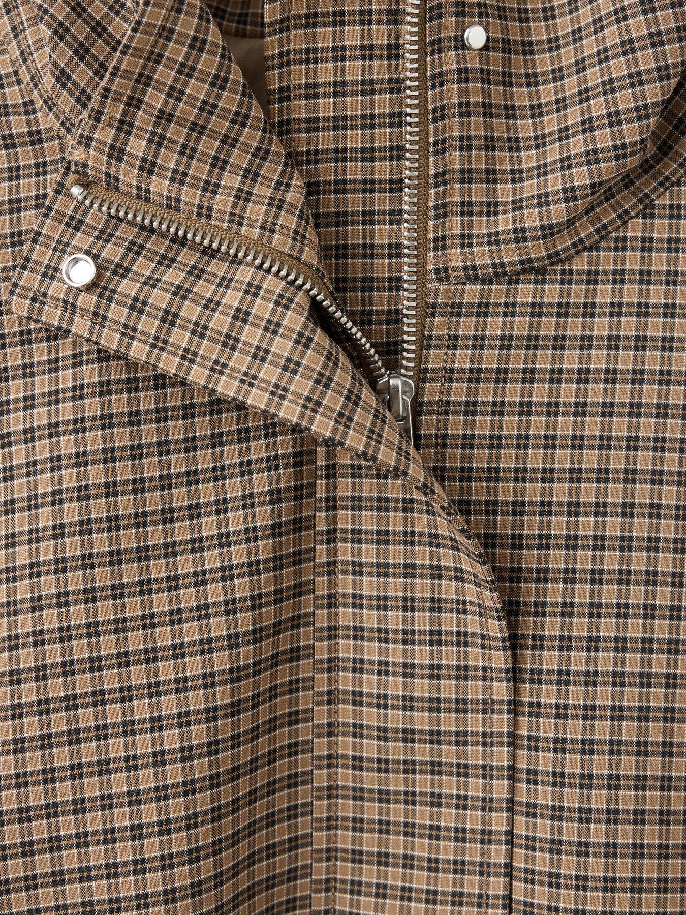 Image 6 of 6 of Mango Womens Funnel Neck Zip-Through Checked Jacket - Brown