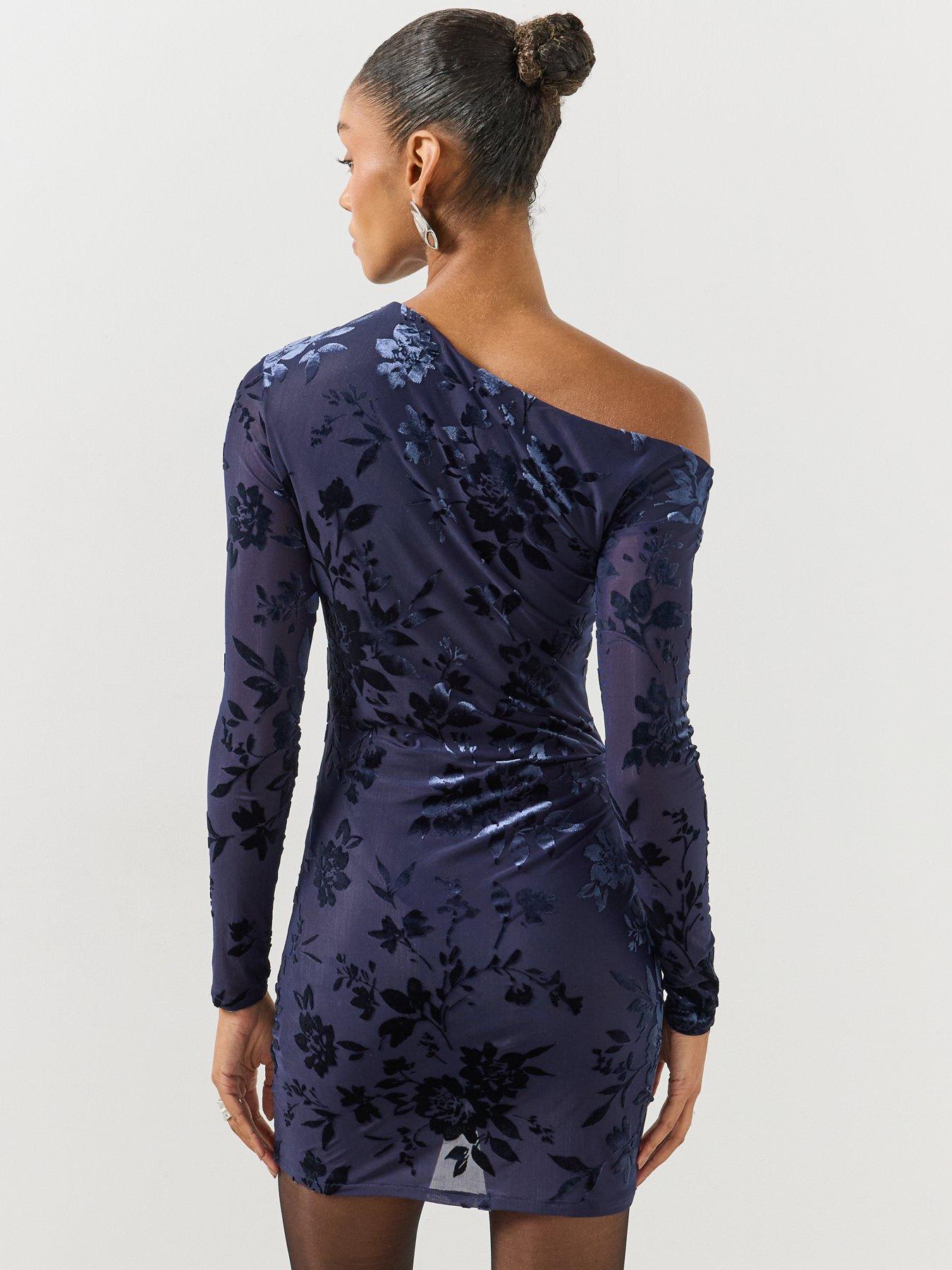Image 2 of 6 of Mango Womens Xseleni One Shoulder Floral Mini Dress - Navy