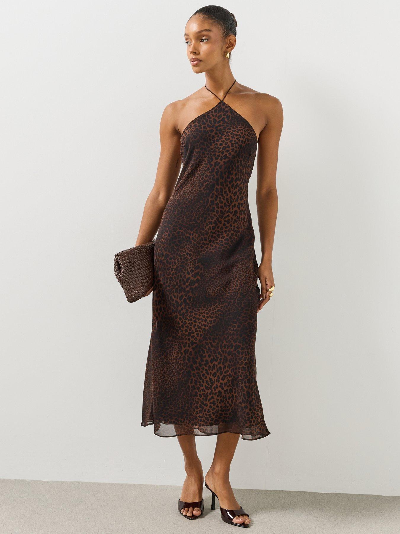 Image 1 of 6 of Mango Womens Lion Halterneck Midi Dress - Black