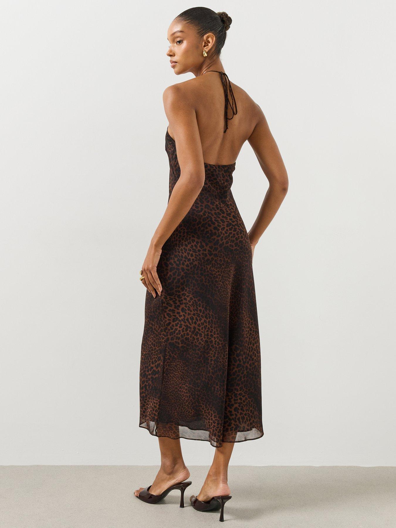 Image 2 of 6 of Mango Womens Lion Halterneck Midi Dress - Black