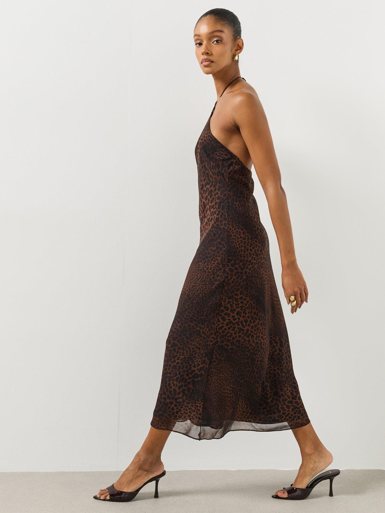 Image 3 of 6 of Mango Womens Lion Halterneck Midi Dress - Black