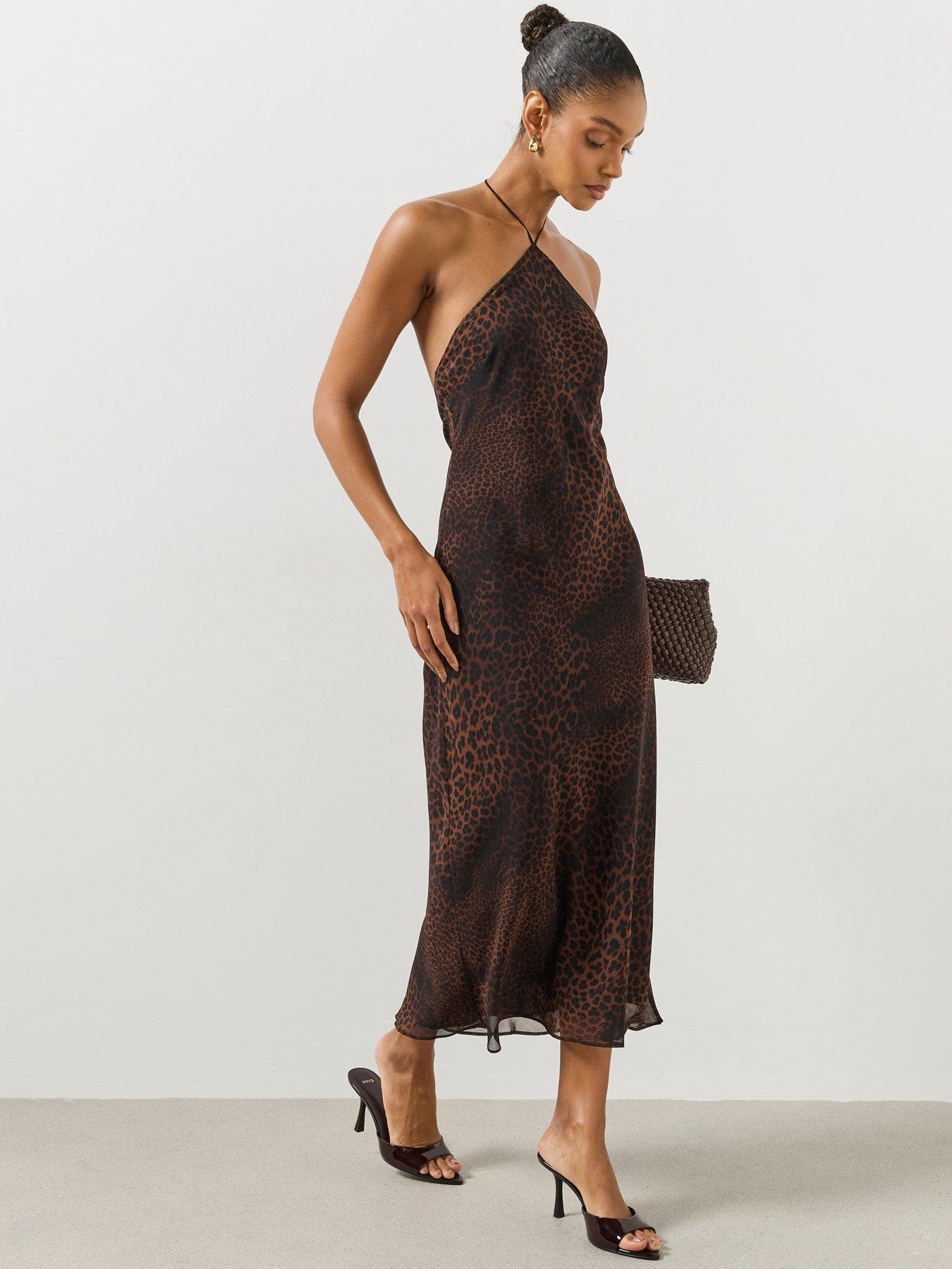 Image 6 of 6 of Mango Womens Lion Halterneck Midi Dress - Black