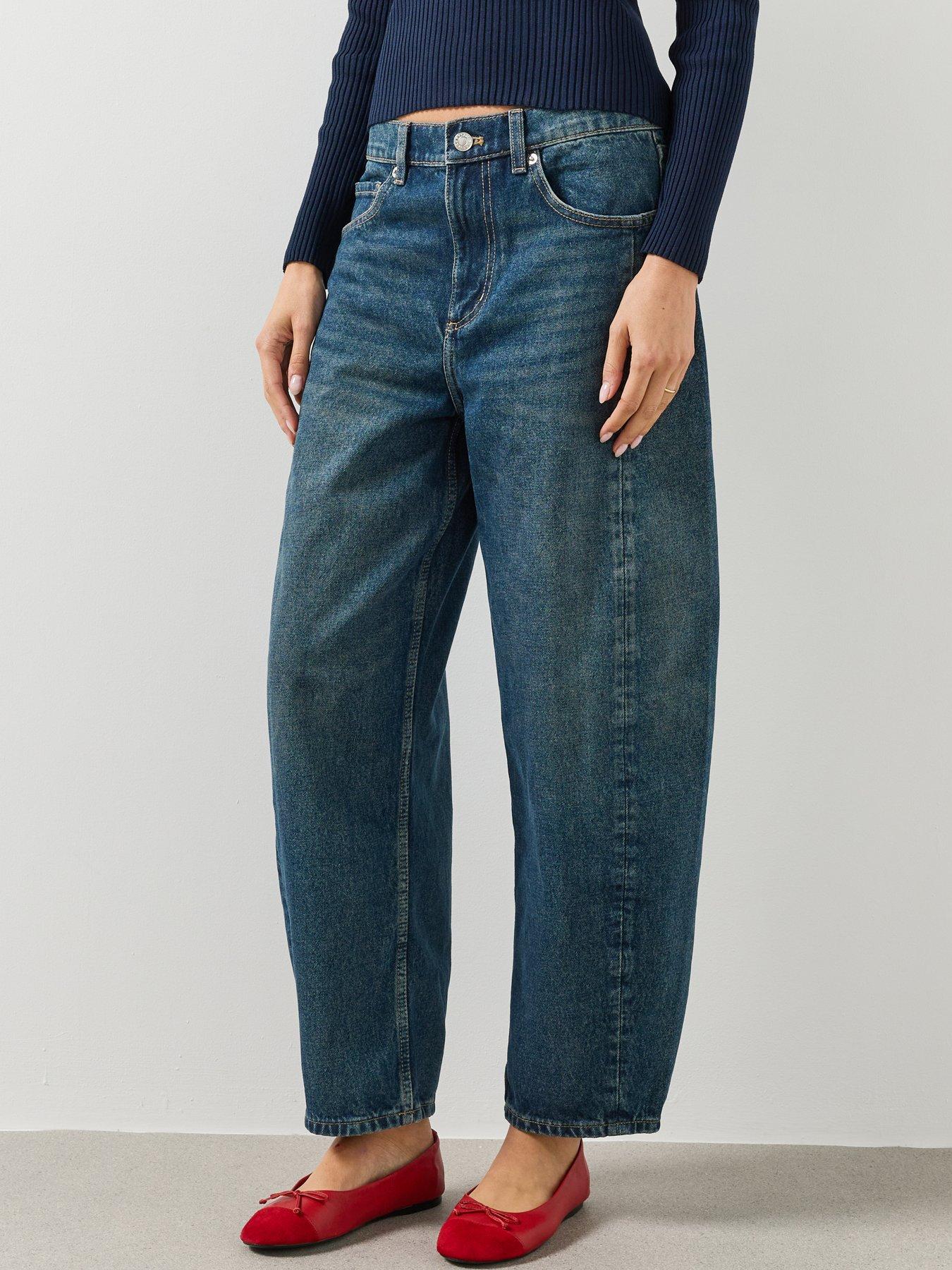 Image 1 of 5 of Mango Womens High-Rise Balloon Leg Jeans - Blue