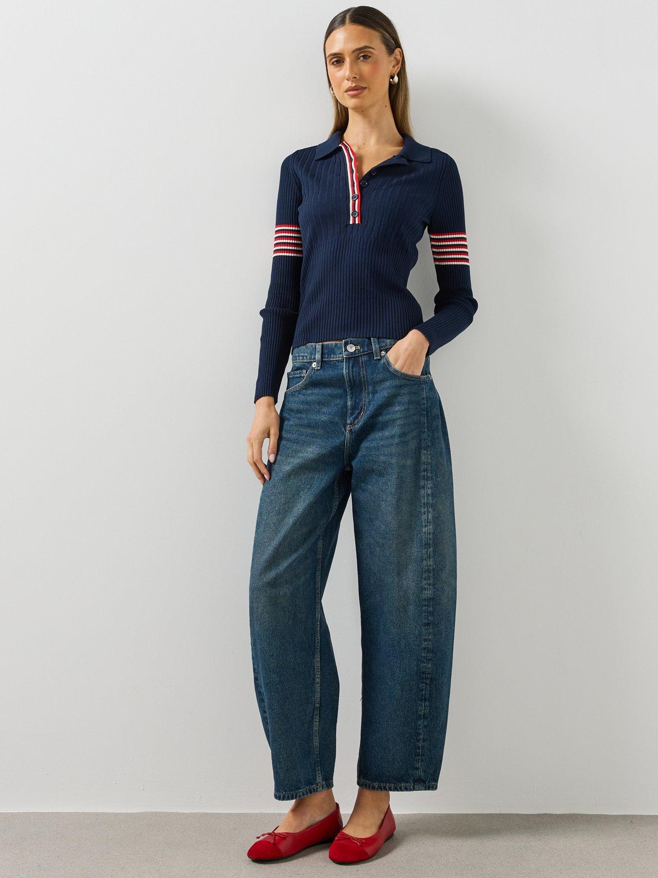 Image 3 of 5 of Mango Womens High-Rise Balloon Leg Jeans - Blue