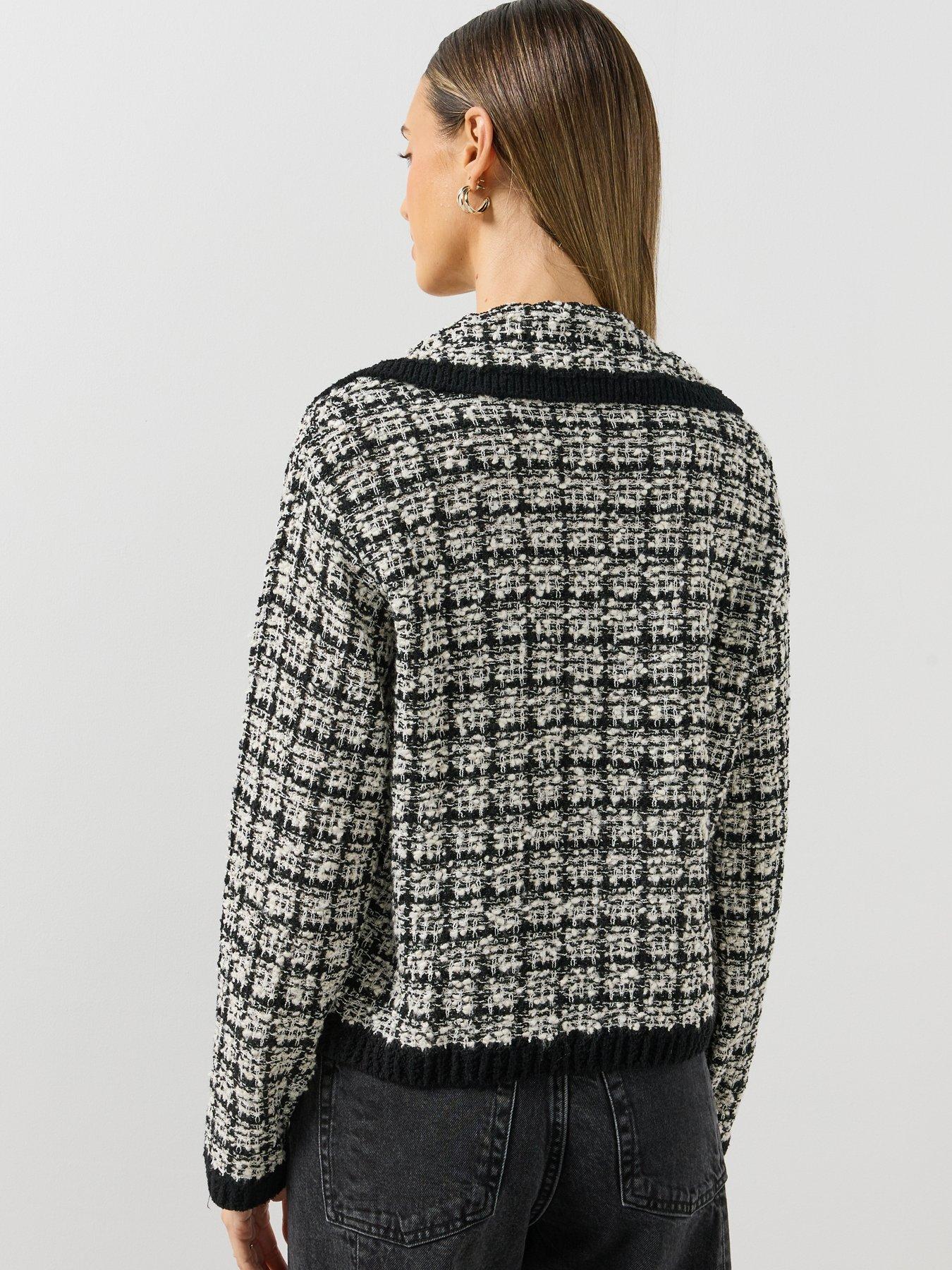 Image 2 of 5 of Mango Womens Textured V-Neck Collared Jumper - Black