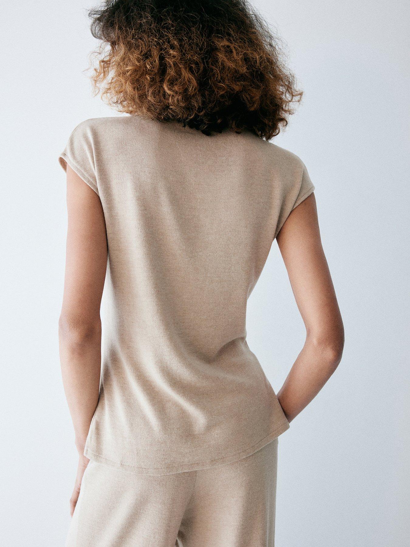 Image 2 of 5 of Mango Womens Ancon Mock Neck Knit Top - Beige