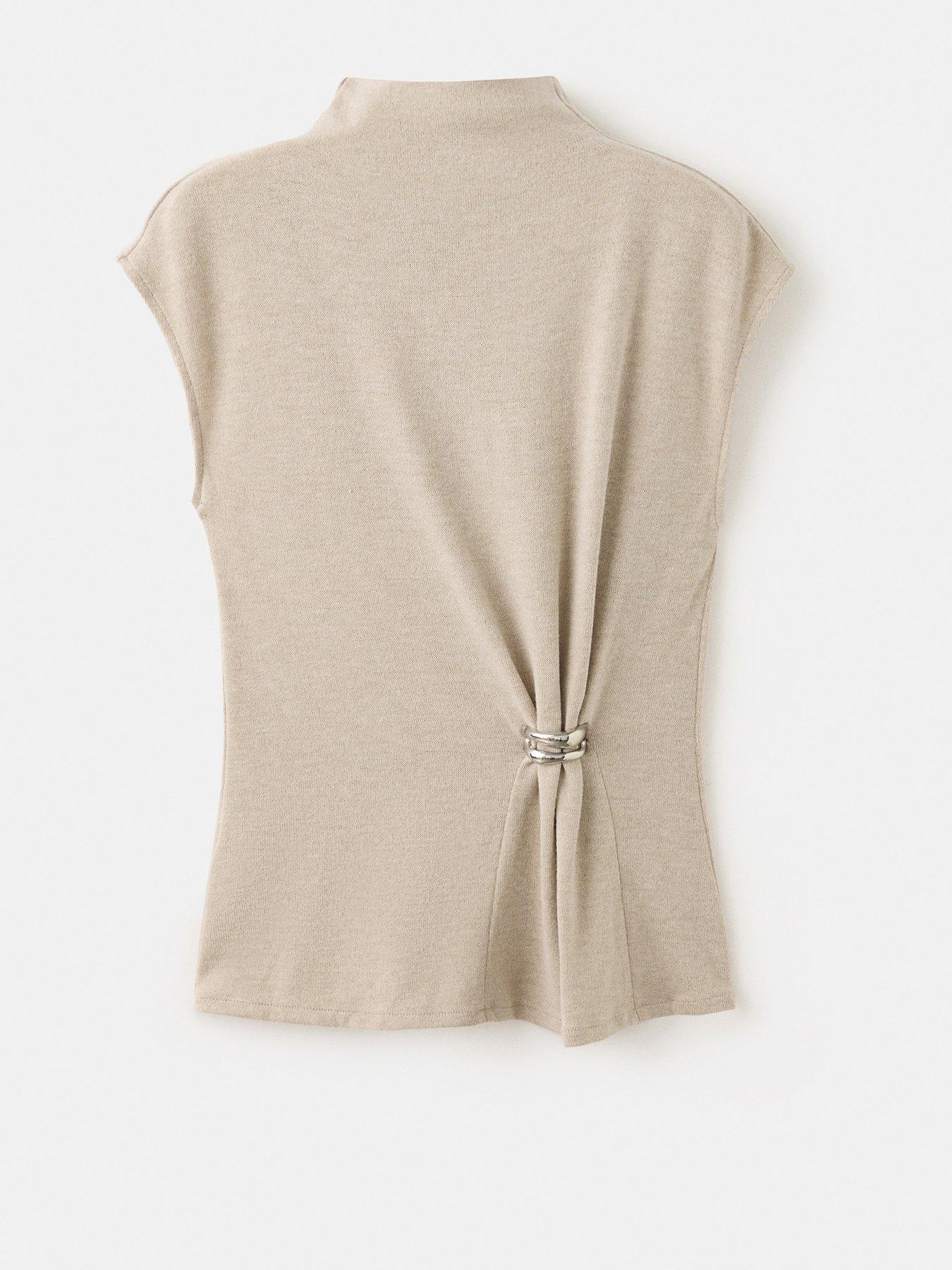 Image 4 of 5 of Mango Womens Ancon Mock Neck Knit Top - Beige