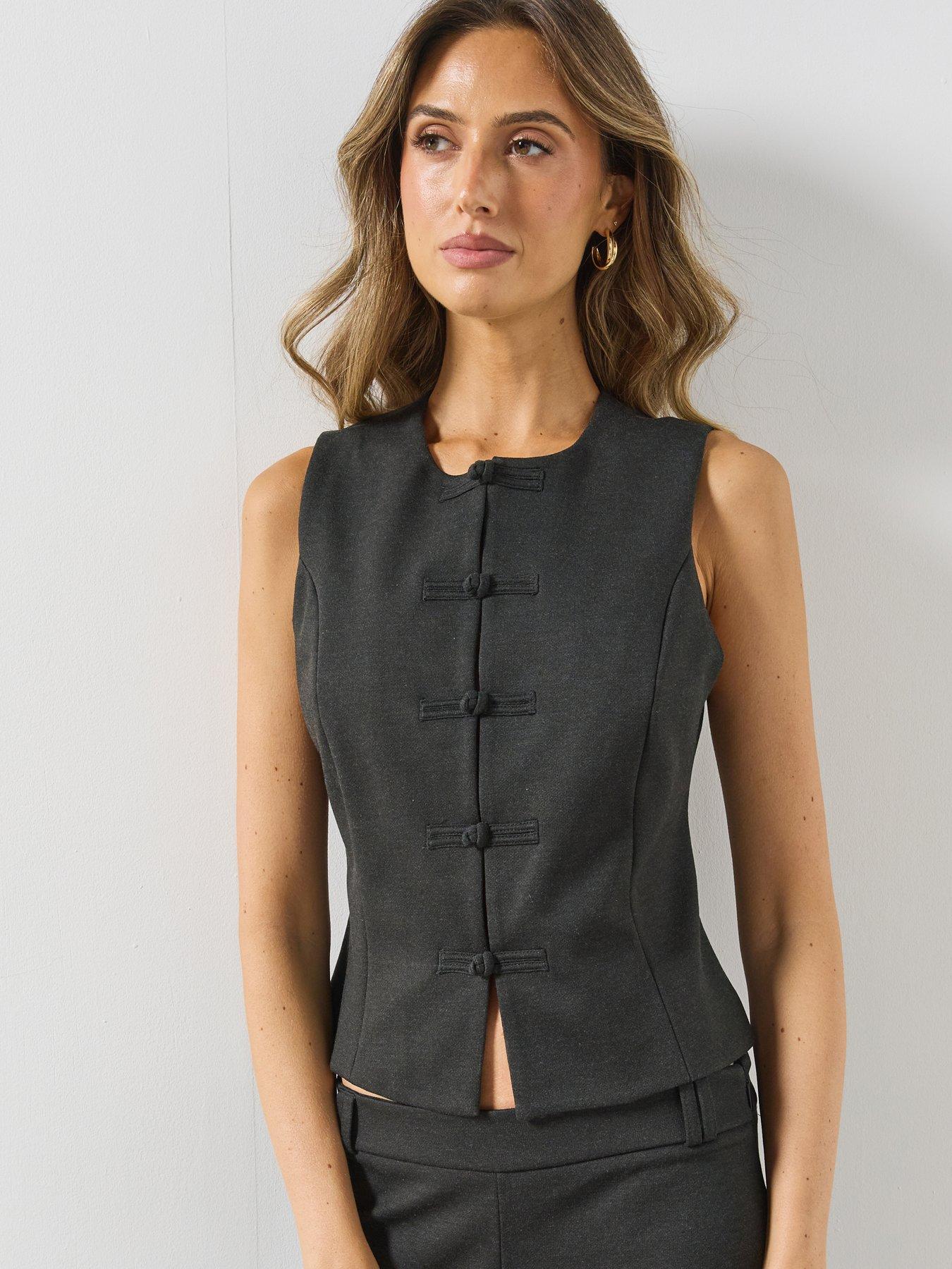 Image 1 of 5 of Mango Womens Frogging Detail Seam-Front Waistcoat - Grey