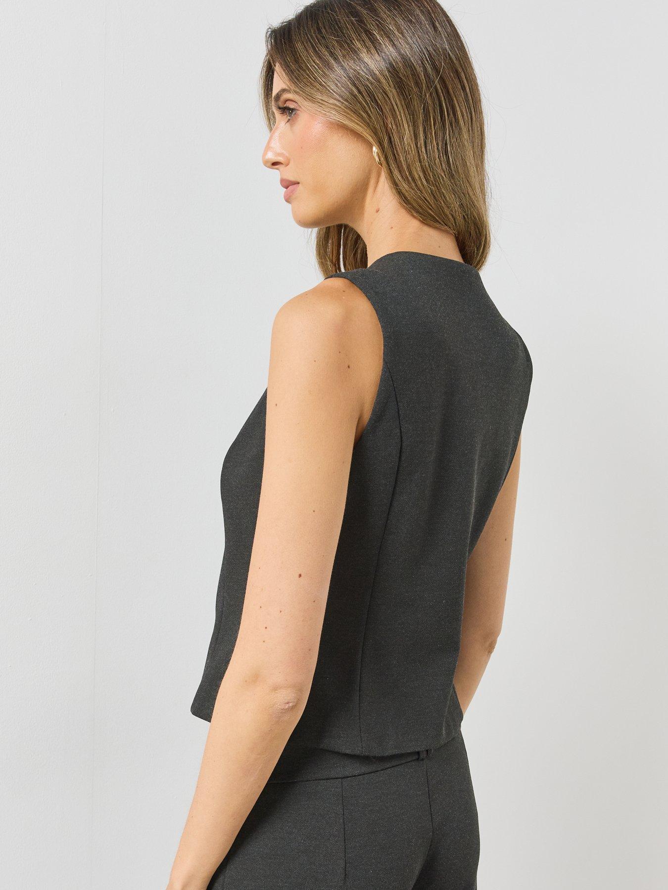 Image 2 of 5 of Mango Womens Frogging Detail Seam-Front Waistcoat - Grey
