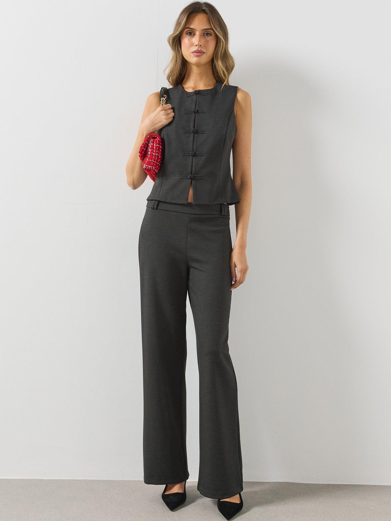 Image 3 of 5 of Mango Womens Frogging Detail Seam-Front Waistcoat - Grey