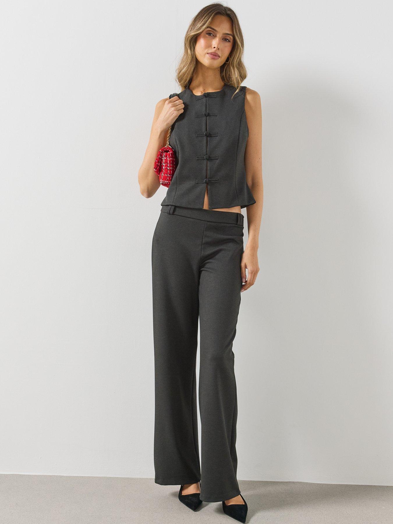 Image 5 of 5 of Mango Womens Frogging Detail Seam-Front Waistcoat - Grey