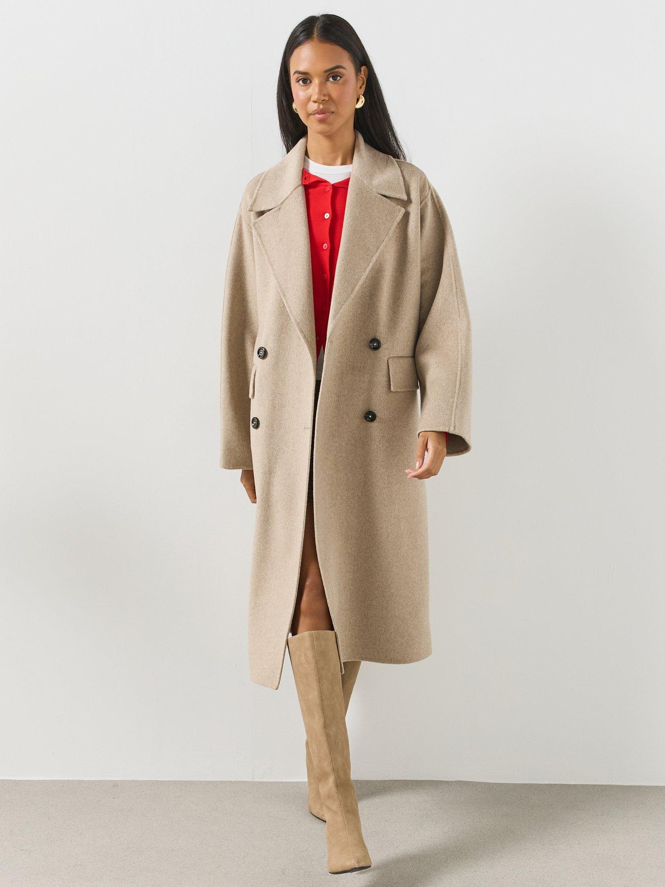 Image 1 of 6 of Mango Double-Breasted Longline Coat - Beige